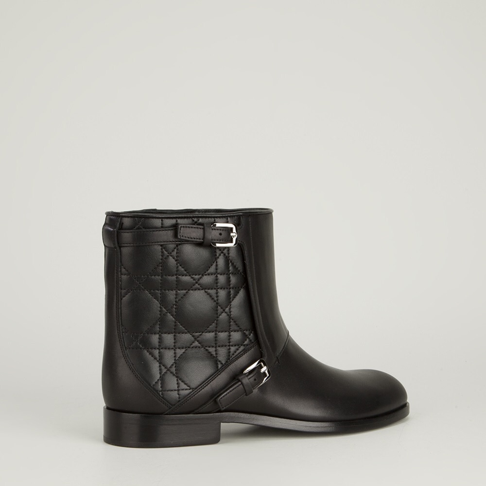Christian Dior City Cannage Black Leather Moto Ankle Boots EUR 37.5 US 7.5